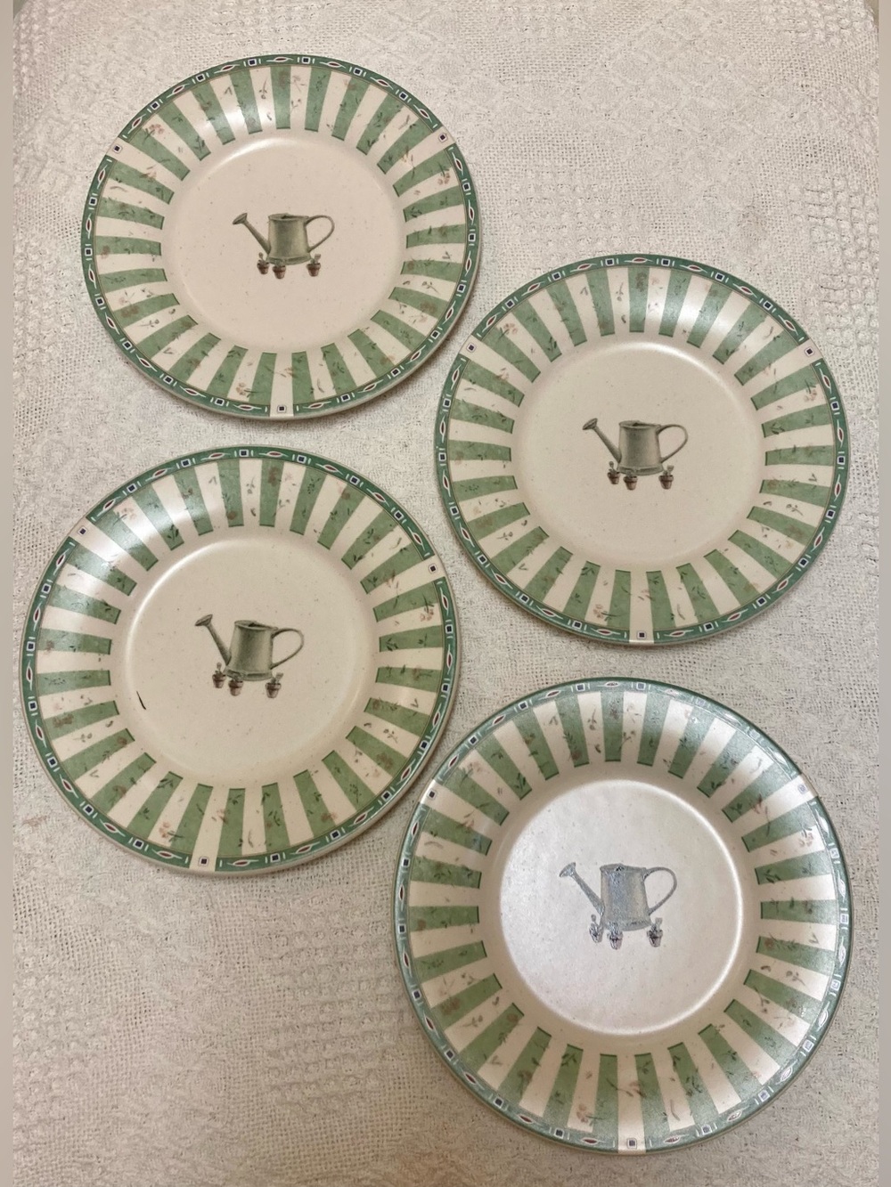 Pfaltzgraff Naturewood Watering Can Stripe Salad Plates - Set of 4 Size 8”